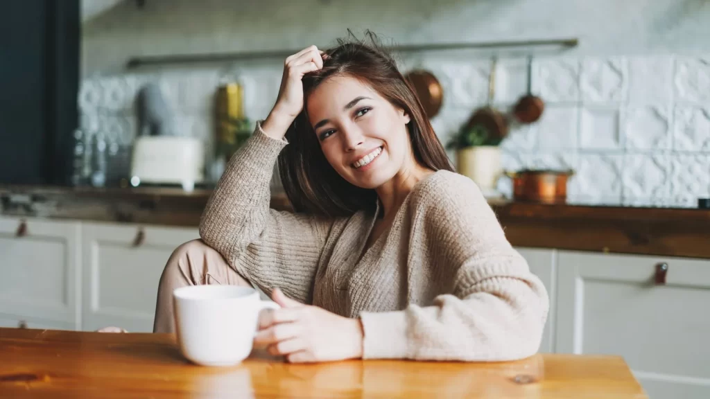 woman drinking tea and cozy